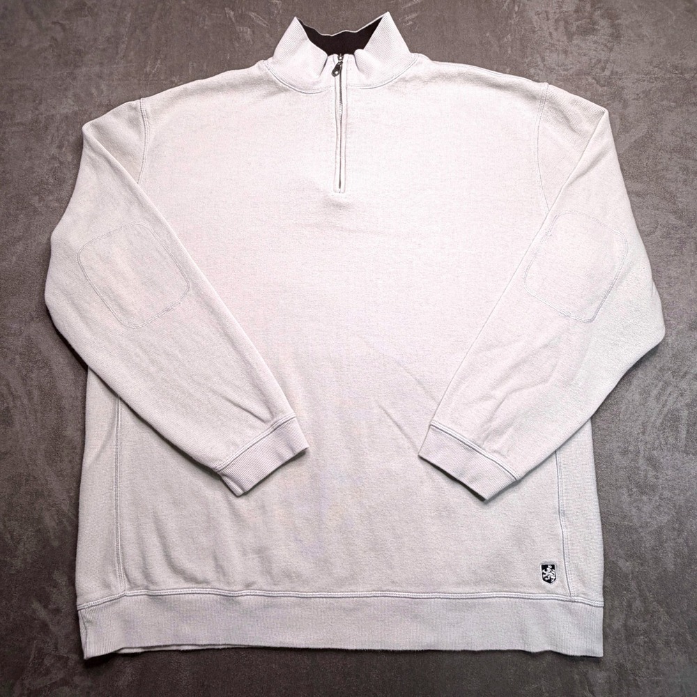 Nat Nast Quarter Zip Pullover Mens XXL Gray Cotton Elbow Patch Crest Sweatshirt
